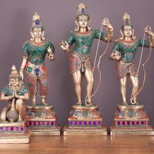 Brass Ram Darbar Meenakari Set | Lord Ram 23" with Family | Premium Stonework Art | 27 kg Temple Grade Murti | Handcrafted Divine Family Collection